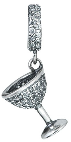 Queenberry Sterling Silber Klar Zirkonia Weinglas Cup Baumeln Korn Für Europäische Charme-Armbänder