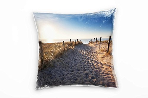 Paul Sinus Art Strand und Meer, Nordsee, Gras, Sonne, beige Deko Kissen 40x40cm für Couch Sofa Lounge Zierkissen - Dekoration zum Wohlfühlen