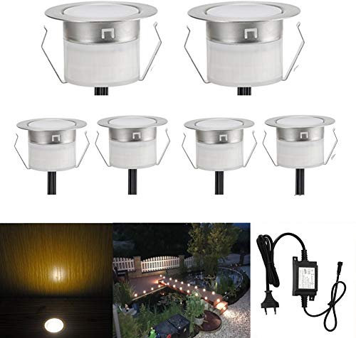 Faretto da incasso per pavimento, impermeabile IP67; diametro: 31 mm. Illuminazione per terrazza, patio, sentieri, muri, giardini, decorazioni da interno ed esterno, Bianco caldo, 6 pièces