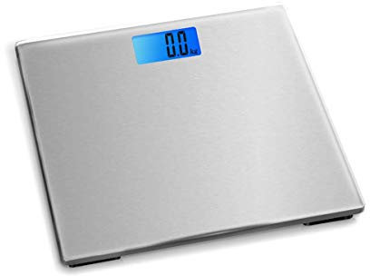 HomeFashion 28x28 cm Plattform Digitale Personenwaage Waage Personen körperwaage 180 kg Display mit Hintergrundbeleuchtung Gewichtskontrolle Silber