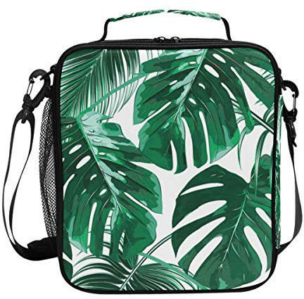 FFY Go Girls Palm Tree Lunch Bags Tropical Green Large Insulated Lunch Box Tote Bag Cold Thermal Freezable Shoulder Strap for Kids Teen Women School Work