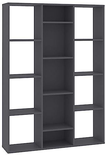 vidaXL Raumteiler Bücherregal 13 Fächer Wandregal Standregal Aktenregal Raumtrenner Büroregal Regal Bücherschrank Grau 100x24x140cm Holzwerkstoff