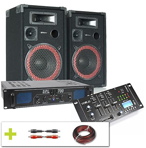 SkyTec Pack Completo de DJ 700 W con Bluetooth y USB - Mezclador Vonyx STM3030, Amplificador SkyTec SPL700 y Altavoces MAX XEN-3510 - Equipo de Sonido Profesional Listo para Usar
