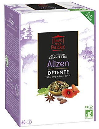 Thés de la Pagode - Té de hierbas orgánico antiestrés - Infusión orgánica de Honeybush, vainas de cacao, Badiane, bálsamo de limón, amapola y Tulsi - Sin teína - Caja de 60 bolsas de té - 120 gramos