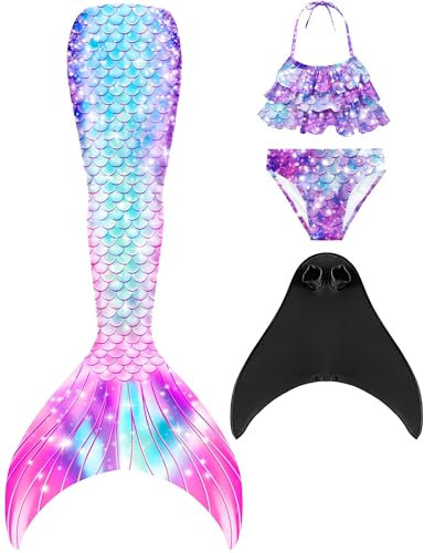 DNFUN Meerjungfrauenflosse Mädchen Cosplay Meerjungfrauenschwanz mit Bikini zum Schwimmen für Kinder mit Meerjungfrau Flosse und Mermaid Tail