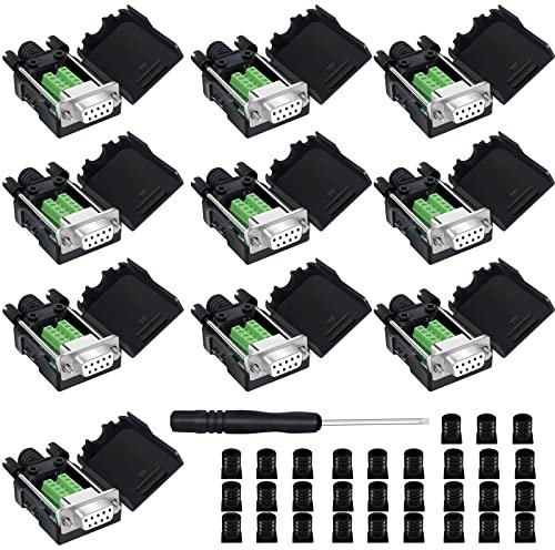 YIOVVOM DB9 Breakout-Stecker, DB9 lötfreie RS232 D-SUB-Buchse, serielle Adapter, 9-poliger Anschluss, weißer Adapter auf Terminalstecker, Signalmodul mit Gehäuse, 10 Stück