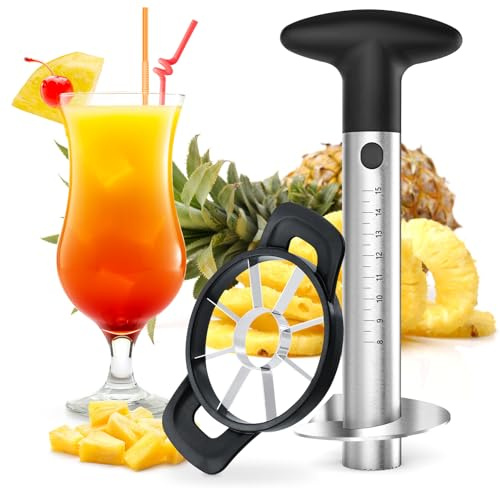 OOKUU Pineapple Corer Cutter, Stainless Steel Fruit Pineapple Peeler Slicer [Upgraded, Reinforced, Thicker Blade], Pineapple Core Remover with Measure Mark, Kitchen Tool for Diced Pineapple Rings