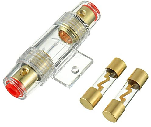 BOJACK 1 Porte-fusible AGU en Ligne plaqué Or et 2 fusibles AGU en Verre plaqué Or 60A pour la Protection de sécurité de l'alimentation Audio Automobile (60A)