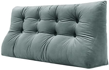 VERCART 55cm Hoches Dickes Rückenkissen Rückenlehne Lesekissen mit Zweireihig Kopfteil Gepolstert Keilkissen Bücherkissen Kopfkissen Wandkissen Lendenkissen fü Bett Tagesbett Samt Grau 120cm