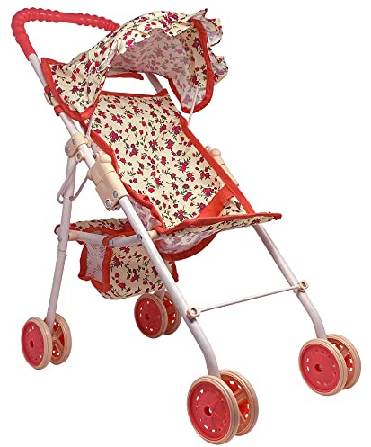 My First Baby Doll Stroller for Toddlers 3 Year Old Girls, Little Kids | Toy Stroller with Bottom Storage Basket, Foldable Frame, Canopy, Seatbelt