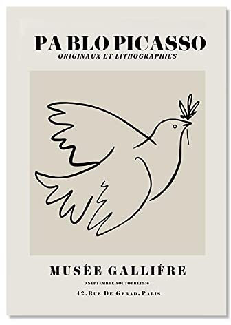 UDERUI Abstraktes Picasso-Poster Friedenstaube Strichzeichnung Wandkunst Picasso druckt Picasso Leinwand Malerei für Zuhause Wanddekoration Bild 40x60cmx1 Kein Rahmen