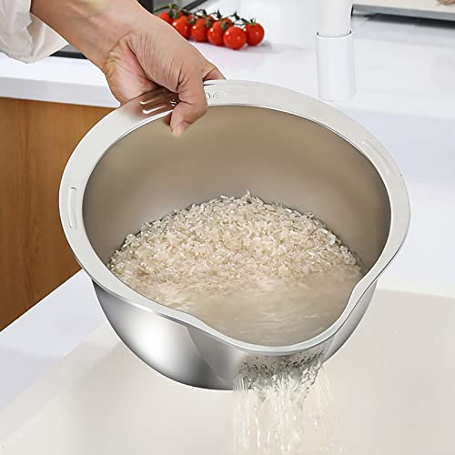 Rice Washing Bowl with Strainer - 4-in-1 Washer and Strainer Bowl for Fruit