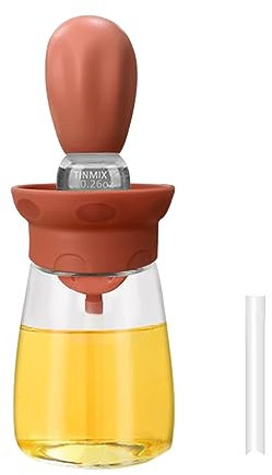 TINMIX Oil Dispenser with Brush - 2 IN 1 Olive Oil Dispenser Bottle with Silicone Pastry Basting Brush for Kitchen Cooking, Oil Bottle for Vinegar Sauce BBQ Grill Frying, T-OB22 (Red)