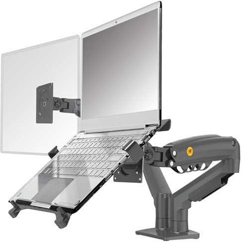 NB North Bayou Dual Arm Monitor Mount for 17 to 27 Inch Computer Screen, Laptop Mount for 10 to 17 Inch Notebooks, Laptop Arm with C-clamp & Grommet Installation, VESA 75/100 mm F160-FP