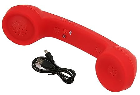 Retro Telefonhörer, Strahlungssicher, Wiederaufladbar, HD Lautsprecher und Mikrofon, Einfach zu Bedienen, Kompatibel mit Mobiltelefon, Computer, USB Anschluss (Rot)