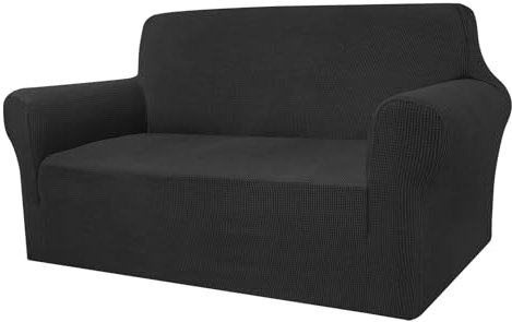 Granbest Überprüft Couchbezug für 2 Kissen Couch Hohe Dehnung Sofabezug 2-Sitzer Waschbare Sofaschutz für Hunde Haustiere Rutschfester Möbelschutz (2-Sitzer, Schwarz)
