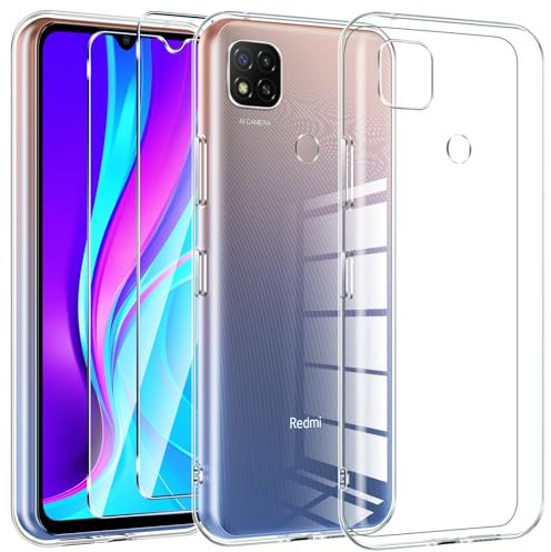 Kokio Coque pour Xiaomi Redmi 9C/9C NFC avec 2 Verre Trempé Protection écran, Protection Case Antichoc TPU Housse pour Redmi 9C/9C NFC, Transparent Non Jaunissant, Anti Rayures(6,53'')