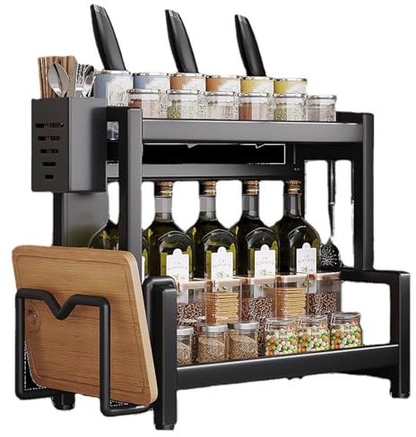TEmkin Estante para Especias, Estante para Especias, Organizador de Cocina y Estante de Almacenamiento, Estante Vertical para Especias con Estante para Cubiertos, 3 Niveles ()