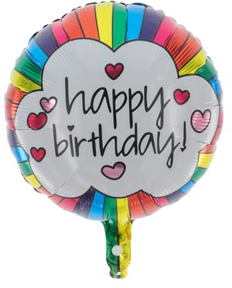 Party Factory Folienballon - Happy Birthday - bunter Regenbogen Luftballon, Ø 45 cm, Konfetti Ballon, Geburtstag, Heliumballon