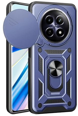 HONLEN Funda Adecuado para Realme 12 Pro 5G / Realme 12 ProPlus 5G (6.7 Inches), Carcasa con Anillo Soporte para PC Armor con Base Magnética - Azul