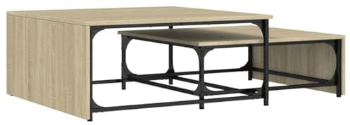 vidaXL Satztisch 2 STK., Tisch Couchtisch mit Nesting-Design, Sofatisch mit Metallrahmen, Beistelltisch Wohnzimmertisch, Sonoma-Eiche Holzwerkstoff Metall