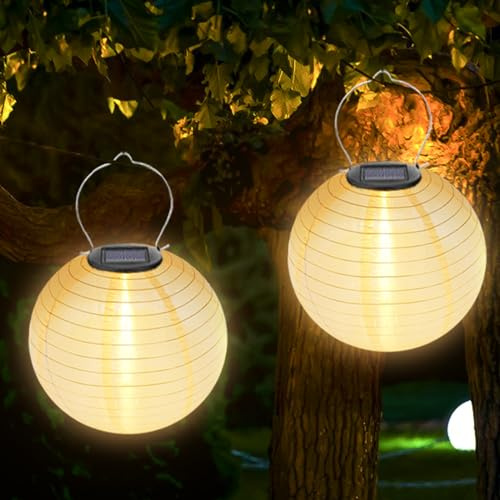 2 Stück Solar Lampions Außen Wetterfest: 20cm Solar LED Laterne Wasserdicht Warmweiß Hängende Solar Gartenlaterne, Lampions Solar Außen wetterfest, Solar Lichterkette Lampion für Garten, Terrasse