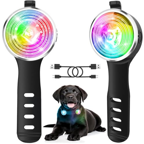 2 Stück Hundelicht for für Nächtliche Spaziergänge, Tubasion Verbesserte 8 Modi Leuchtanhänger Hund Aufladbar, IP66 Wasserdicht und Silikonband Sicherheitslicht for LED Hundehalsband