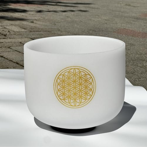 TRAYAYA Flower of Life Sound Healing Bowl Kristall Klangschale 528hz Crystal Singing Bowl 8 inch，C Note Wurzelchakra, Rubber Mallet Included