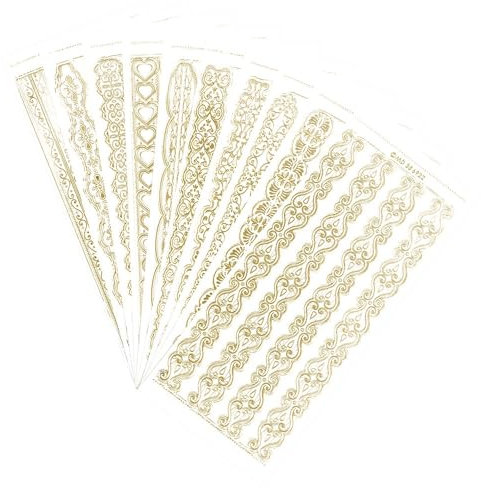 Gravur-Sticker, transparent/gold, 10 Bogen à 10 x 23 cm | Goldene Aufkleber zum Basteln & Dekorieren | Geburtstag, Weihnachten, Rente & mehr (Stilvolle Bordüren)