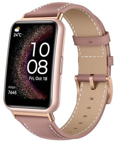 KoGiio Correa Compatible con Huawei Watch Fit, Correa de Cuero Mujeres, Rosa
