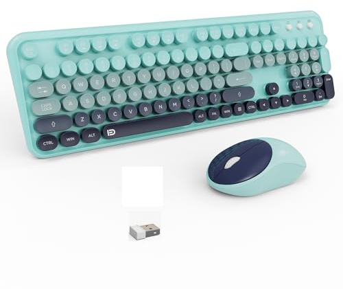 Wireless Keyboard und Maus Combo, 2.4 GHz Wireless Full-Sized Typewriter mit Rundschlüssel, Maus und Tastatur für Fenster, Computer, Desktop-, PC, Laptop (GradientBlue)