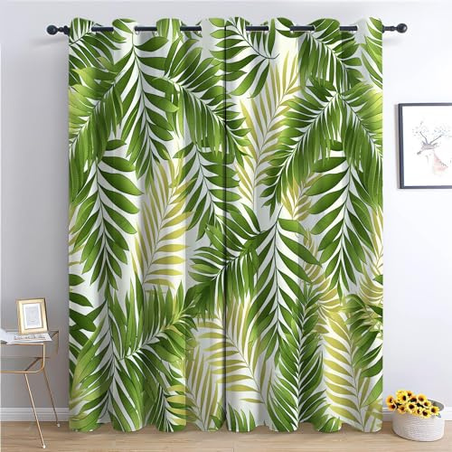 CozyRest Rideaux Opaques à Effet Impression - Plantez des Feuilles de Palmier Vert Tropical Thème 100% Occultants, Thermiques Isolants Anti Froid et Bruit 140 x 160 cm - pour Salon et Chambre Moderne