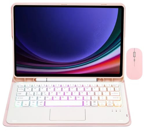 GUPENAA Keyboard Case for Samsung Galaxy Tab A8 10.5'' 2022 (SM-X200/X205/X207) with Trackpad, 7 Color Backlit, Magnetic Detachable Wireless Bluetooth Backlit Keyboard with Mouse,Pink