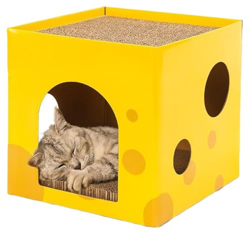 Katzen Kratzbrett Doppellagig Katzenhaus mit Höhle Katzenkratzbox Karton Katzenbett Reversible Katzenkratzbrett Widerstandsfähig Katzenhöhle Kratzpappe für Krallenpflege Schlafen 31x31x30cm(LxBxH)