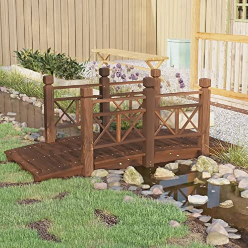 Iiaky Gartenbrücke mit Geländer 150x67x56 cm Massivholz Fichte Dekobrücke für Bauernhof Garten Teich