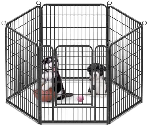 arvioo Welpenauslauf, Bietet Welpen EIN Großes & Sicheres Spielparadies, Welpenlaufstall mit Tür & Verriegelung, Formbar, Stabverbindungen, aus Pulverbeschichtet Metall, 65 x 80 cm (6 Absperrgitter)