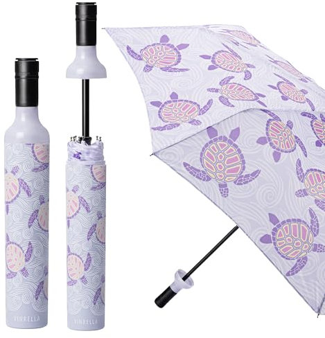 VINRELLA Ombrello per bottiglia di vino, portatile e compatto, impermeabile e antivento, anti-UV, colore tortuga