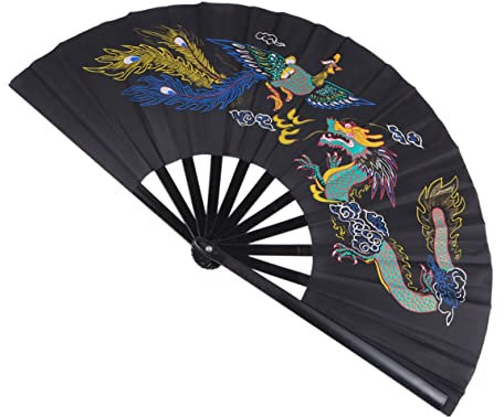ULDIGI 1pièce Éventail Pliant Traditionnel Chinois pour Tai Chi Et Arts Martiaux Design Élégant Dragon Et Phénix pour Performances Et Utilisation Quotidienne Noir