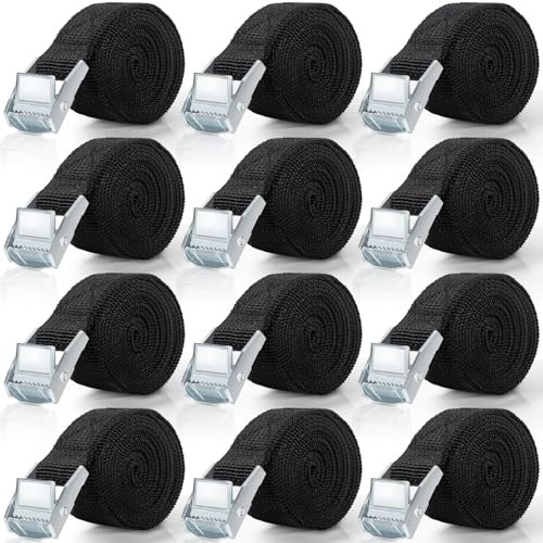 ROELLY 12 Pièces de Sangle Arrimage, Sangle de 1 m, Sangle de Serrage Réglables avec Verrouillage à Clip, Sangle D'arrimage, Adaptées Aux Motos, Voitures, Vélos, Bagages, Camping, Noir