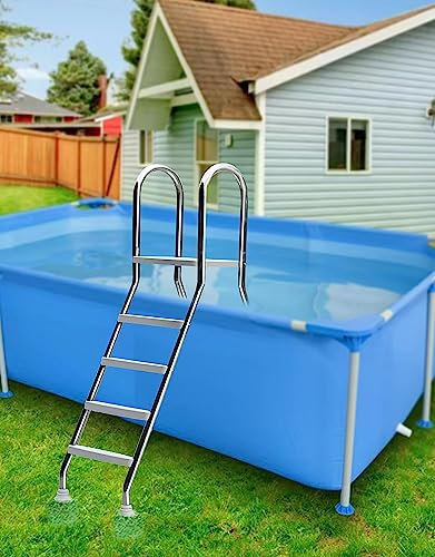 SFSLBFB Double Sided Pool Slides For Above Ground Pool Ladder 53'' Pool Step Pool Ladder, Anti-Slip 4 Step Above Ground Pool Ladder, Stainless Steel Pool Stairs