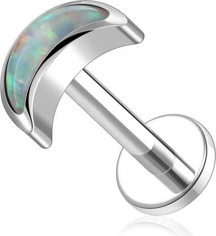 hengkaixuan 16G Labret Stud Titan Labret Schmuck Innengewinde Flatback-Ohrring Opal Labret Ohrstecker Lip Studs Tragus Piercing Schmuck 6 mm Monroe Medusa Helix Cartilage Conch Studs