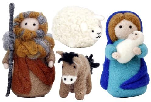 Krippe Nadelfilz Set, D-IY Krippenfiguren Filzen, Basteln Weihnachten Kinder Erwachsene, Weihnachtskrippe Filzwolle Trockenfilzen Weihnachtsdeko