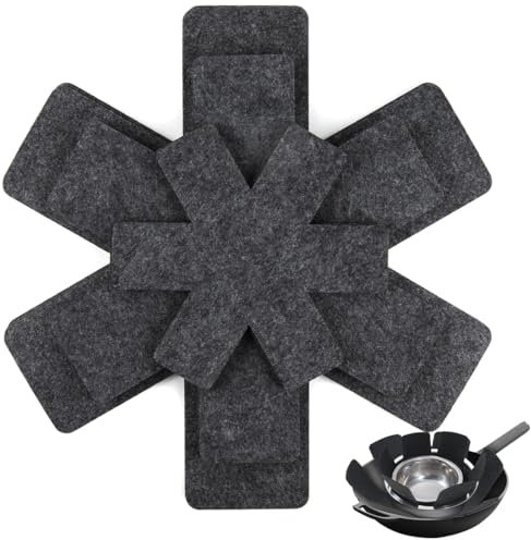 Protector de sartenes, 12 Piezas Salvamanteles de Tela no Tejidas, Protectores para ollas y sartenes, Protector de Olla, 3 Tamaños Diferentes Salva Sartenes, para Aislamiento#Negro