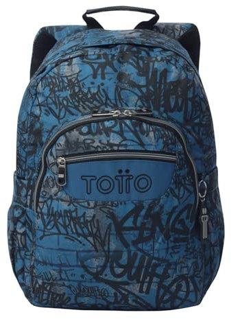 TOTTO - Mochila Escolar Adaptable a Carro, Modelo Acuareles, Capacidad 20 L, Bolsillo para Pc 14, 2 Bolsillo Botella, Espaldar Ergonómico con Flujo de Aire, Correas en S, Estampado Urban Graph