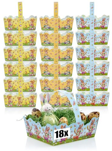 com-four® 18x Osterkorb mit Motiv - Pappkörbchen zum befüllen - Osternest für Geschenke und Ostereier - Geschenktasche aus Pappe mit Tragegriff (Set 5-18 Stück)