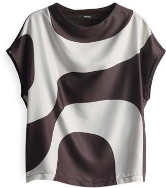 someday Damen Kurzarmshirt | KESORA Print Regular aus fließendem Material Mix Dark Espresso, 38