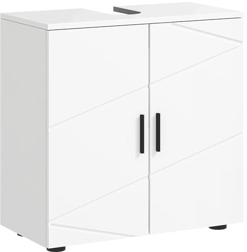 kleankin Armario Bajo Fregadero, Mueble de Baño, Armario para Lavabo con Puertas Dobles y Estante, 10W x 20Dcm Corte en U, Blanco
