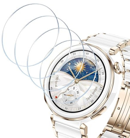 HidWee 4 Pezzi Pellicola Protettiva Compatibili con Huawei GT5 Pro 42MM 46mm, 9H Durezza Vetro Temperato Anti-Graffi/Anti-Olio Screen Protector Pellicola Protettiva per Huawei GT5 Pro 42MM