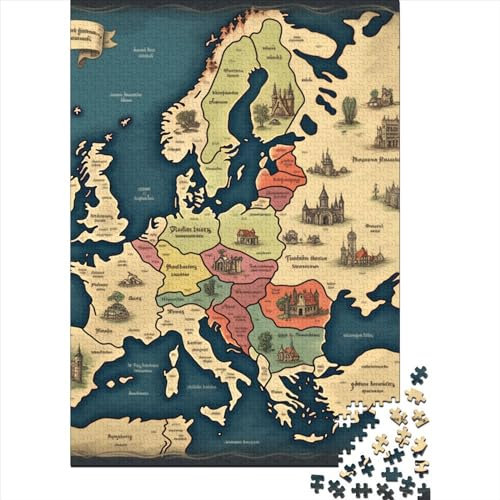 Map of Europe Jigsaw Puzzles Puzzle for Adults Kids. 1000 Pieces Great Gifts Challenge Toy Educational Games Home Decoration for Educational Games Gifts 1000pcs (75x50cm)