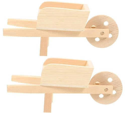 Kisangel 2 pcs Mini Wooden Wheelbarrows for Doll House Miniature Garden Decor Educational Model Table Landscape Prop Unique Home Decoration for Holidays Occasions